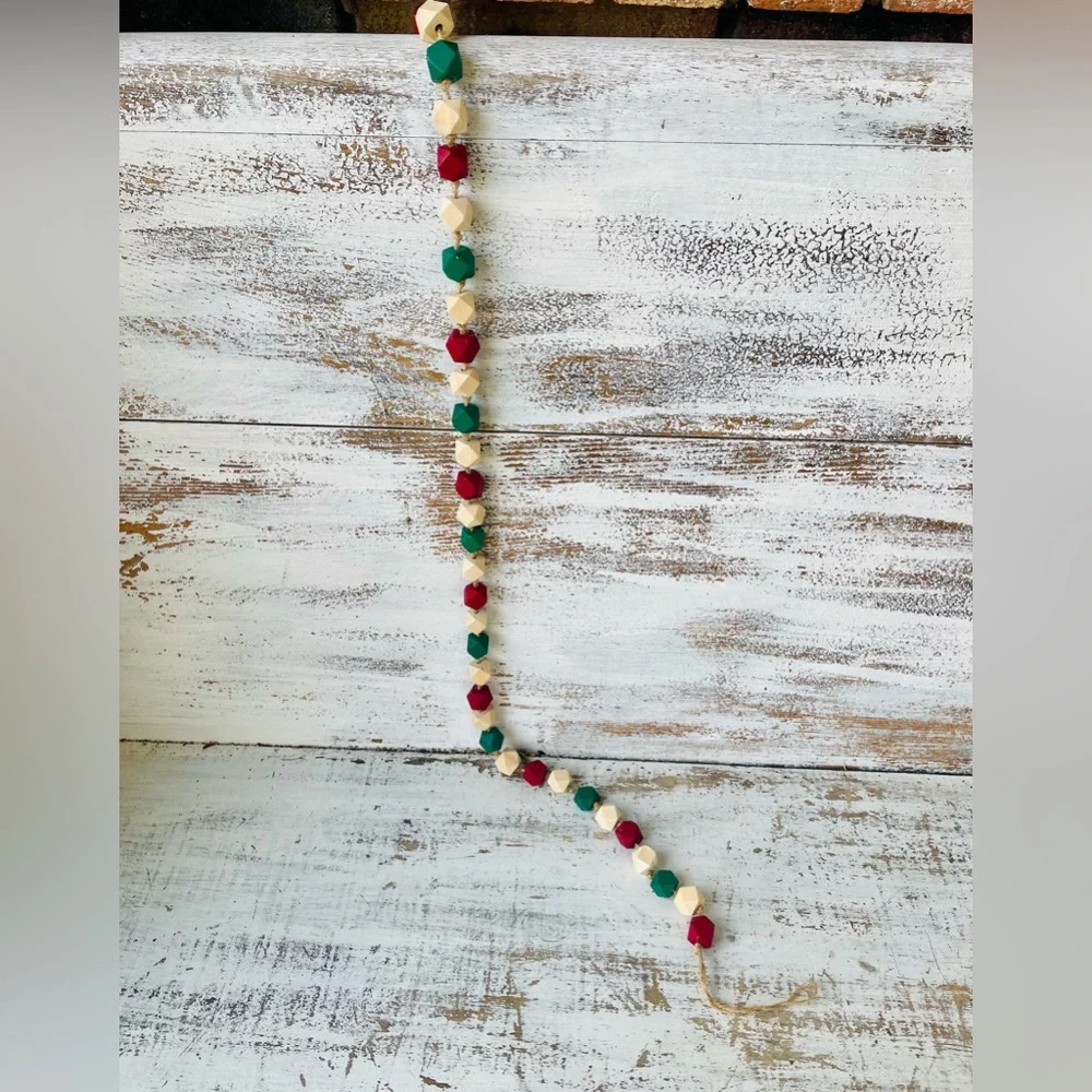 *Holiday Geometric Wood Beaded Garland 40”